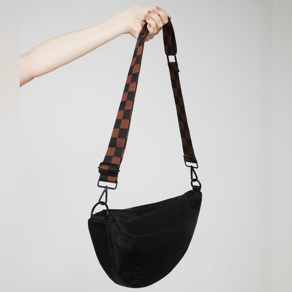 citymouse® classic crossbody - jet with brown checkerboard strap NWOT